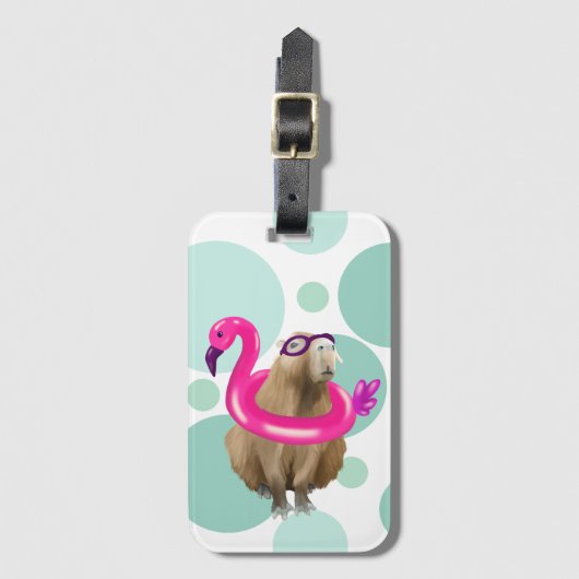Zwembad Party Leuke Capybara met roze flamingo vlo Bagagelabel (Voorkant (verticaal))