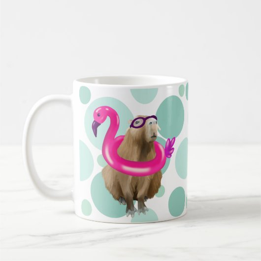 Zwembad Party Leuke Capybara met roze flamingo vlo Koffiemok (Links)