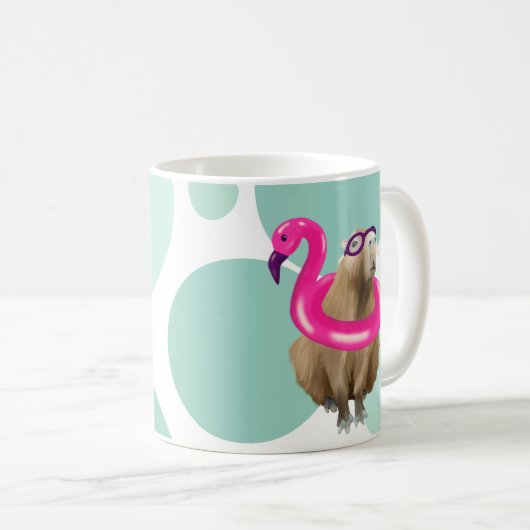 Zwembad Party Leuke Capybara met roze flamingo vlo Koffiemok (Voorkant rechts)
