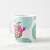 Zwembad Party Leuke Capybara met roze flamingo vlo Koffiemok (Voorkant links)