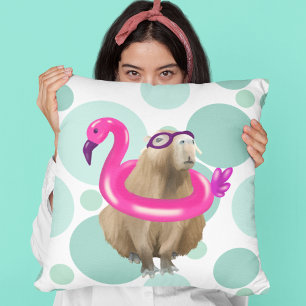 Zwembad Party Leuke Capybara met roze flamingo vlo Kussen