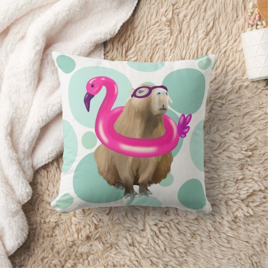 Zwembad Party Leuke Capybara met roze flamingo vlo Kussen (Deken)