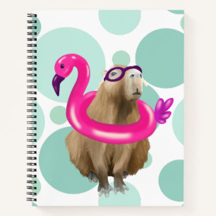 Zwembad Party Leuke Capybara met roze flamingo vlo Notitieboek