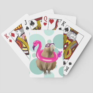 Zwembad Party Leuke Capybara met roze flamingo vlo Pokerkaarten