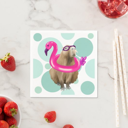 Zwembad Party Leuke Capybara met roze flamingo vlo Servet (Insitu)