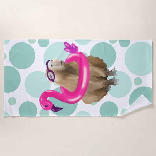 Zwembad Party Leuke Capybara met roze flamingo vlo Strandlaken (Voorkant)