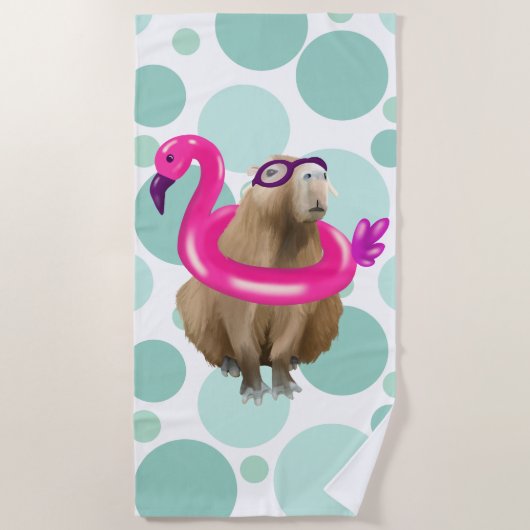 Zwembad Party Leuke Capybara met roze flamingo vlo Strandlaken (Voorkant)