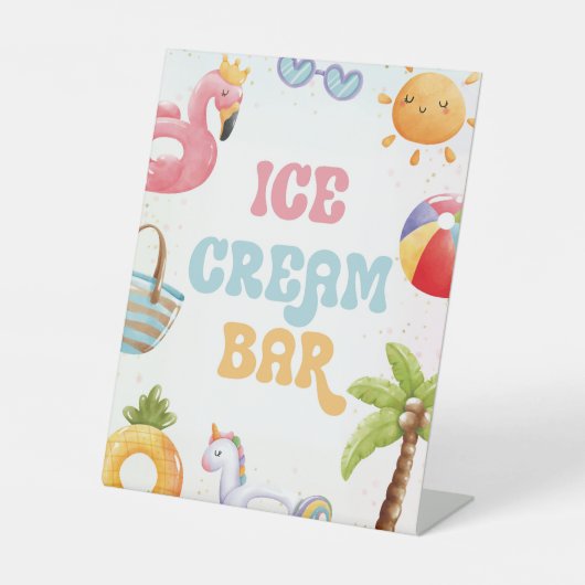 Zwembad Party, Strand Verjaardagsfeestje IJsbar Reclamebord Met Voetstuk (Voorkant)