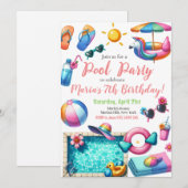 Zwembad Party Waterverf Zomer Thema Verjaardag Kaart (Voorkant / Achterkant)