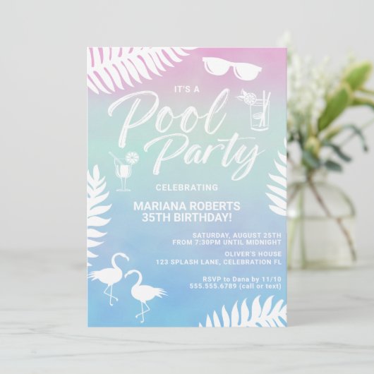 Zwembad Party Zomer Verjaardag Party Uitnodiging (Staand voorkant)