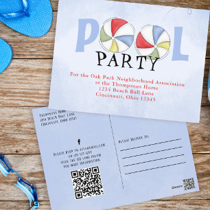 Zwembad Party Zomer Waterverf Whimsical Invitation Briefkaart