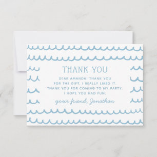 Zwembad & Strand Blauw Nautical Golven Kinderver Bedankkaart