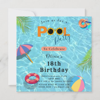 Zwembad Verjaardag Feest feest thema Kaart