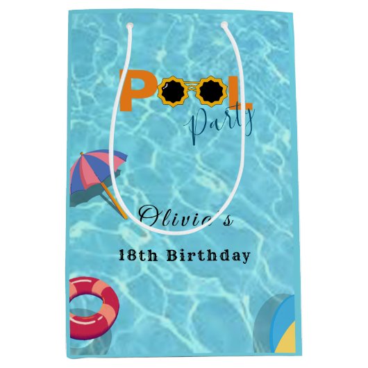Zwembad Verjaardag Feest feest thema Medium Cadeauzakje (Voorkant)