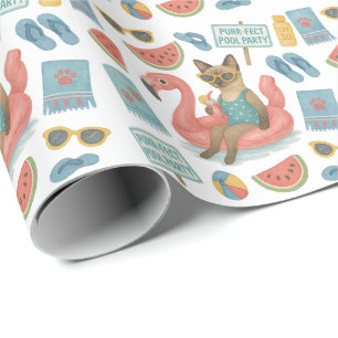 Zwembad verjaardagsfeest voor kattenliefhebbers cadeaupapier