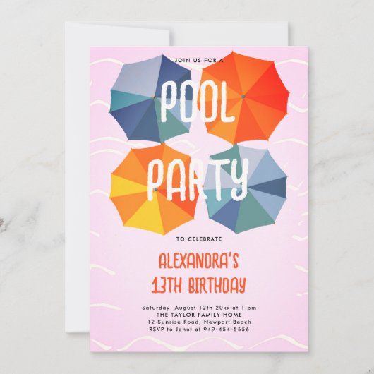 Zwembad Verjaardagsfeestparaplu's Cool Roze Tiener Kaart (Voorkant)