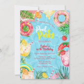 Zwembad zomer drinken verjaardagsfeestje kaart (Voorkant)