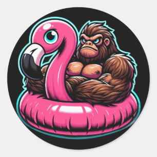 Zwembadfeest Bigfoot Flamingo Ronde Sticker