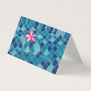 Zwembadfeest blues roze bloem drijvend pop kleur visitekaartjes