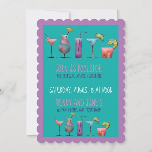 Zwembadfeest en tropische dranken kaart (Voorkant)