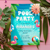 Zwembadfeest, Flamingo Paradise Verjaardag Kaart
