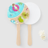 Zwembadfeest meisje in bikini zomerstrand handwaaier (Voorkant en achterkant)