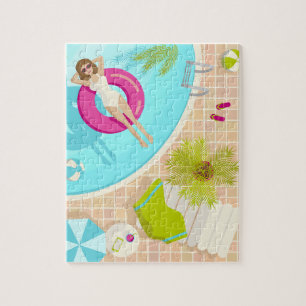 Zwembadfeest meisje in bikini zomerstrand legpuzzel
