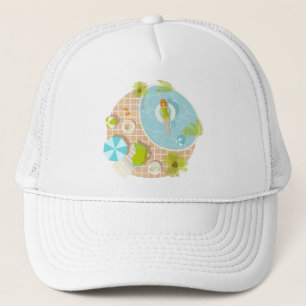 Zwembadfeest meisje in bikini zomerstrand trucker pet