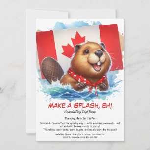 Zwembadfeest met leuke bever   Canada Day Kaart