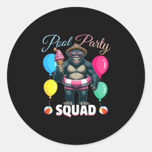 Zwembadfeest squad grappige gorilla zomervakantie ronde sticker
