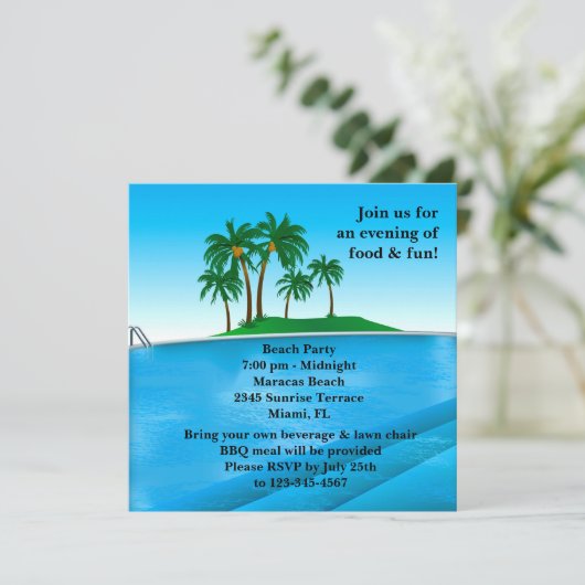 Zwembadfeest Uitnodiging (Staand voorkant)