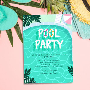 Zwembadfeest Zomer Modern Tropisch Trendy Leuk Koe Kaart
