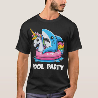 Zwembadfeestje Funny Haai En Eenhoorn Zwemmen T-shirt