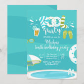 Zwembadfeestje Kinderverjaardagsuitnodiging Kaart (Voorkant / Achterkant)