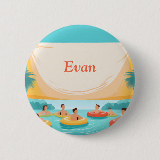 Zwembadfeestje Naamkaartje Zwembad Drijver Ronde Button 5,7 Cm