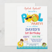 Zwembadfeestje Verjaardagsuitnodiging Spetter Spat Kaart (Voorkant / Achterkant)