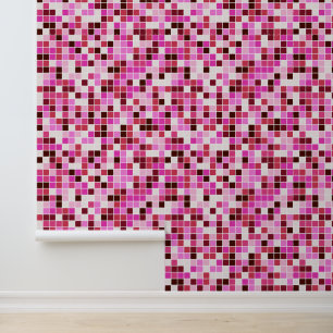 Zwembadtegels, roze mozaïektegels, geometrisch pat behang
