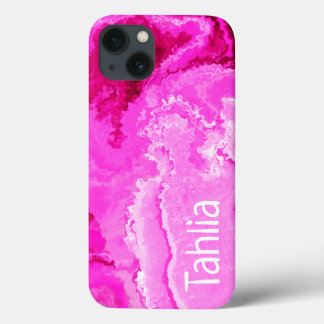 Zwembestendige Abstracte kunst in roze en wit iPhone 13 Hoesje