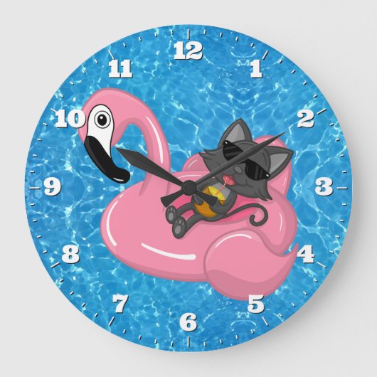 Zwembool Cute Cat Flamingo Blue Water Grote Klok (Voorkant)