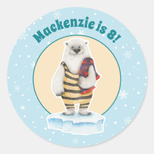 Zwembroek IJsbeer Winter Zwembad Verjaardagsfeestj Ronde Sticker