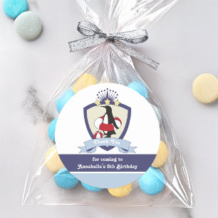 Zwemclub Crest Cute Pinguïn Kinderfeestje Bedankt Ronde Sticker