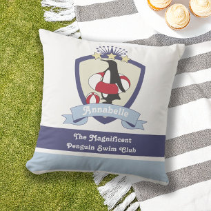 Zwemclub Wapen Cute Cartoon Pinguïn Kinderen Buitenkussen