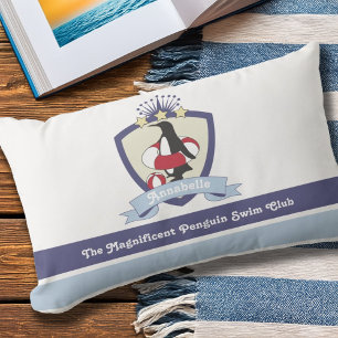 Zwemclub Wapenschild Cute Pinguïn Kinderen Buiten Buitenkussen