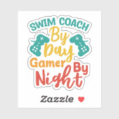 zwemcoach overdag gamer bij nacht sticker (Vel)