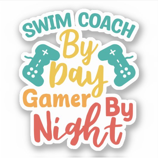 zwemcoach overdag gamer bij nacht sticker (Voorkant)