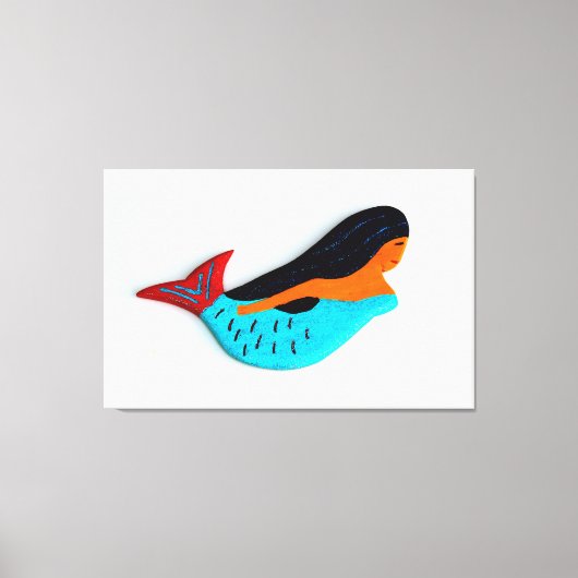 zwemdoek met brunette zeemeermin in doek canvas afdruk (Voorkant)