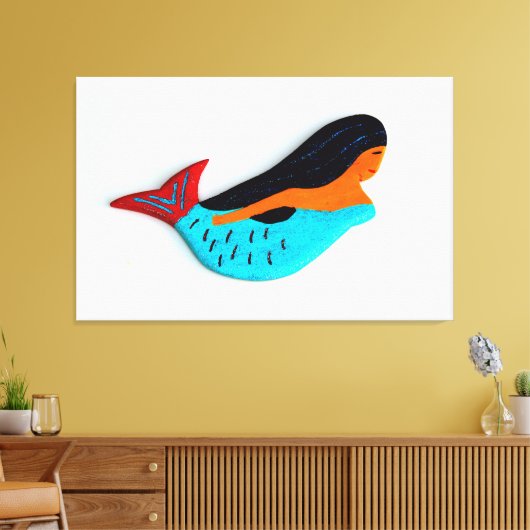 zwemdoek met brunette zeemeermin in doek canvas afdruk (Insitu (Woonkamer))