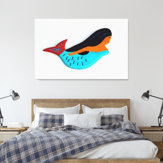 zwemdoek met brunette zeemeermin in doek canvas afdruk (Insitu (Slaapkamer))