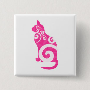 Zwemel Kat Roze Vierkante Button 5,1 Cm