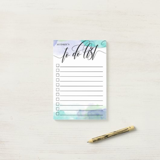Zwemele kalligrafie - Aqua - checkbox om lijst te Post-it® Notes (Op bureau)